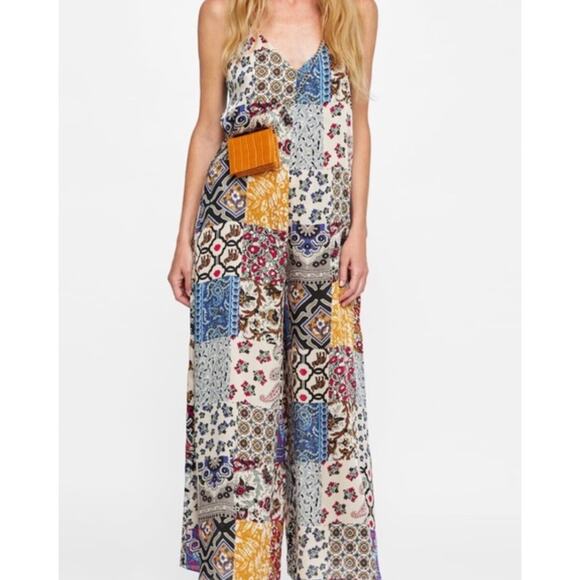 Zara Pants - Zara Jumpsuit All Over Boho Print Blogger Fave XS Semi Sheer